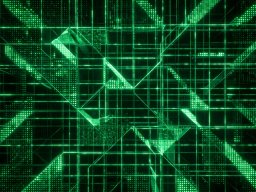 Glowing Green Cybernetic Matrix Board with floating gold keys