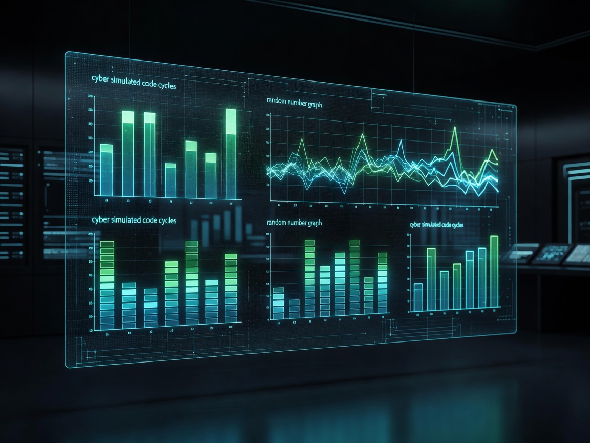 A matrix dashboard projecting clean analytical bar graphs of cyber simulated code cycles